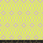 Checkered pattern with green and beige squares on a fabric swatch, featuring Ruby Star Society label.