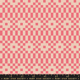 Checkered pattern fabric with pink and beige squares, Ruby Star Society label at the bottom.