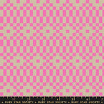 Checkered pattern with pink and beige squares on a fabric swatch.