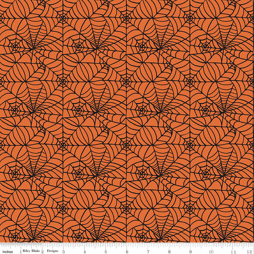 My Mind's Eye Sophisticated Halloween Spiderweb Orange Fabric