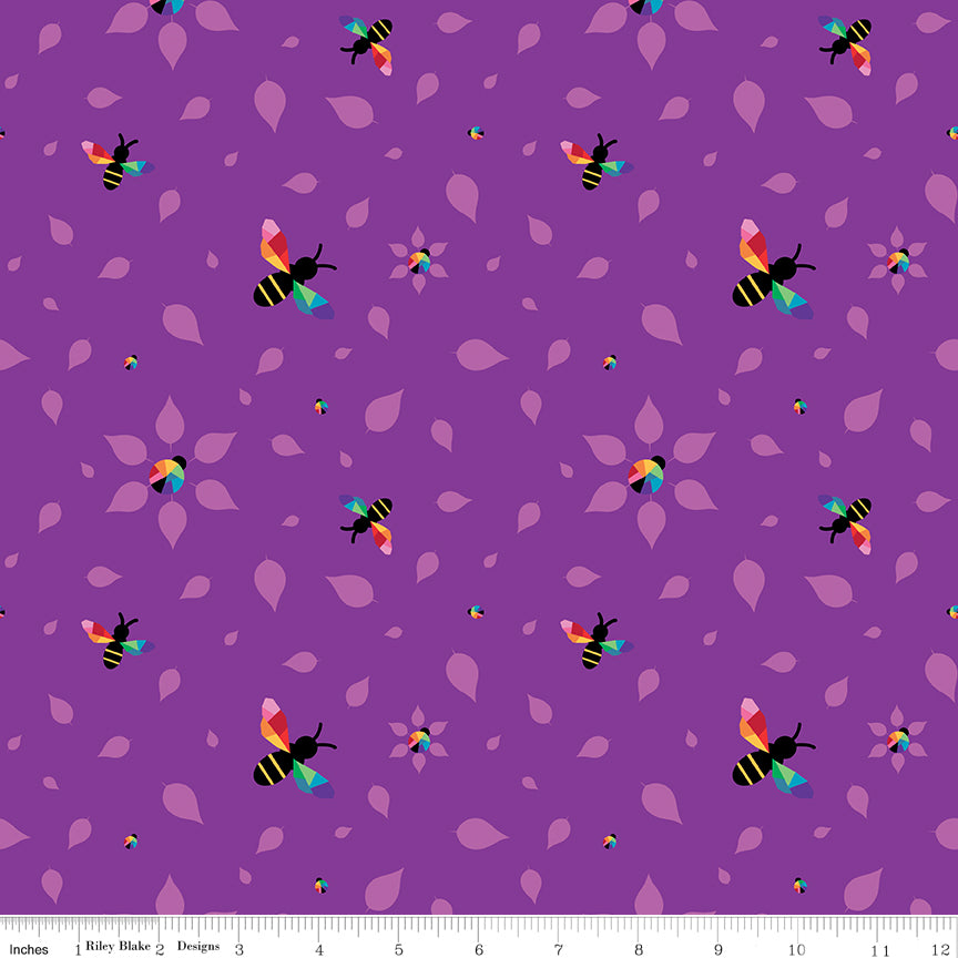 Kristy Lea Bloom Busy Bees Purple Fabric