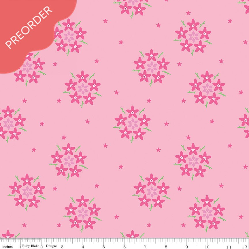 Kristy Lea Bloom Star Flower Pink Fabric