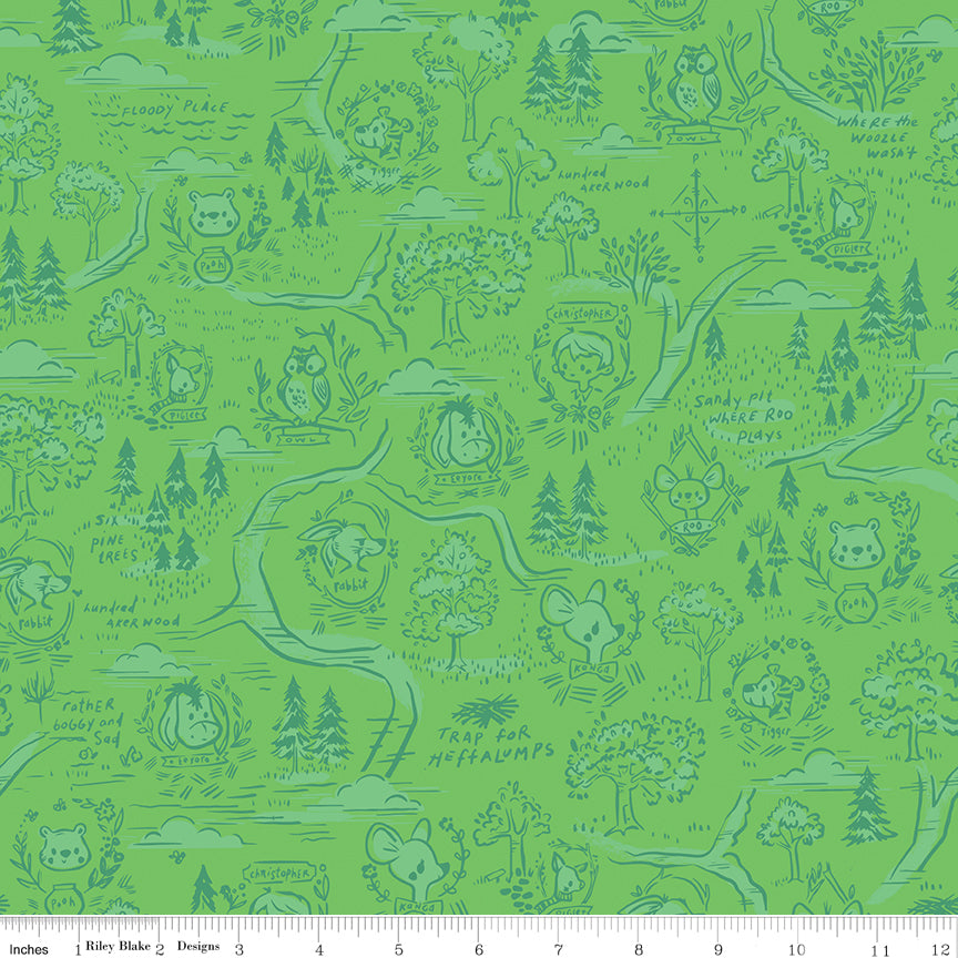 Jill Howarth 100 Aker Woods Map Green Fabric