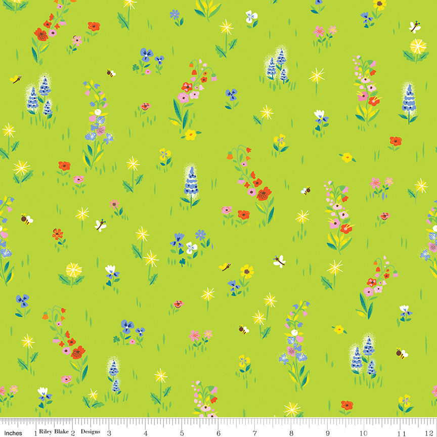 Jill Howarth 100 Aker Woods Picnic Meadow Lime Fabric