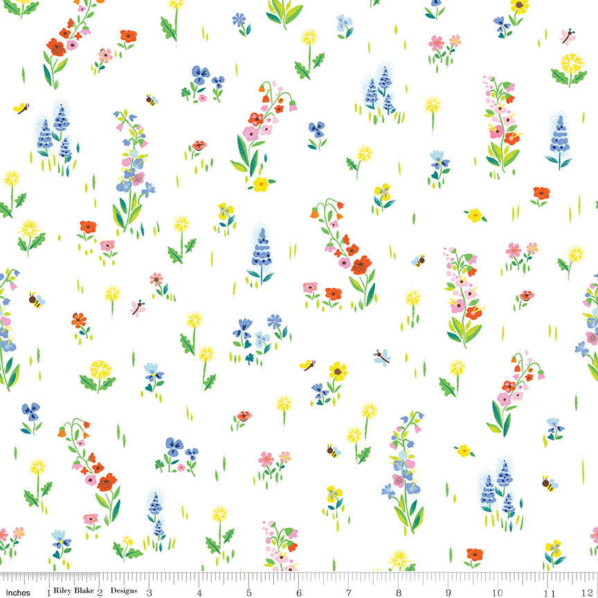 Jill Howarth 100 Aker Woods Picnic Meadow White Fabric