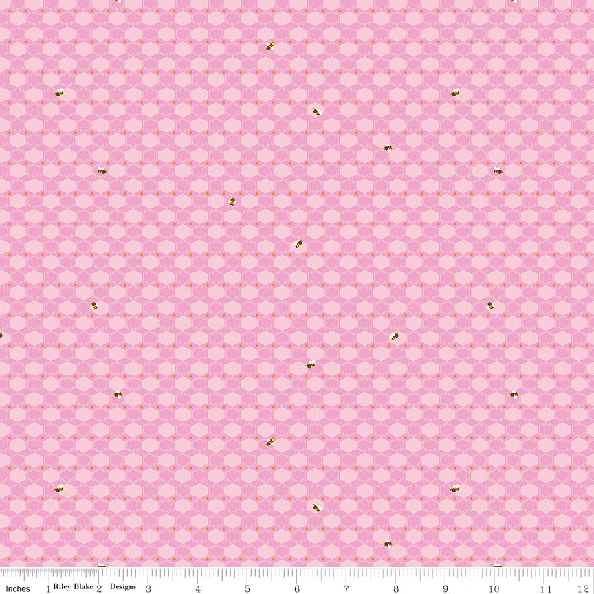 Jill Howarth 100 Aker Woods Honey Hex Pink Fabric