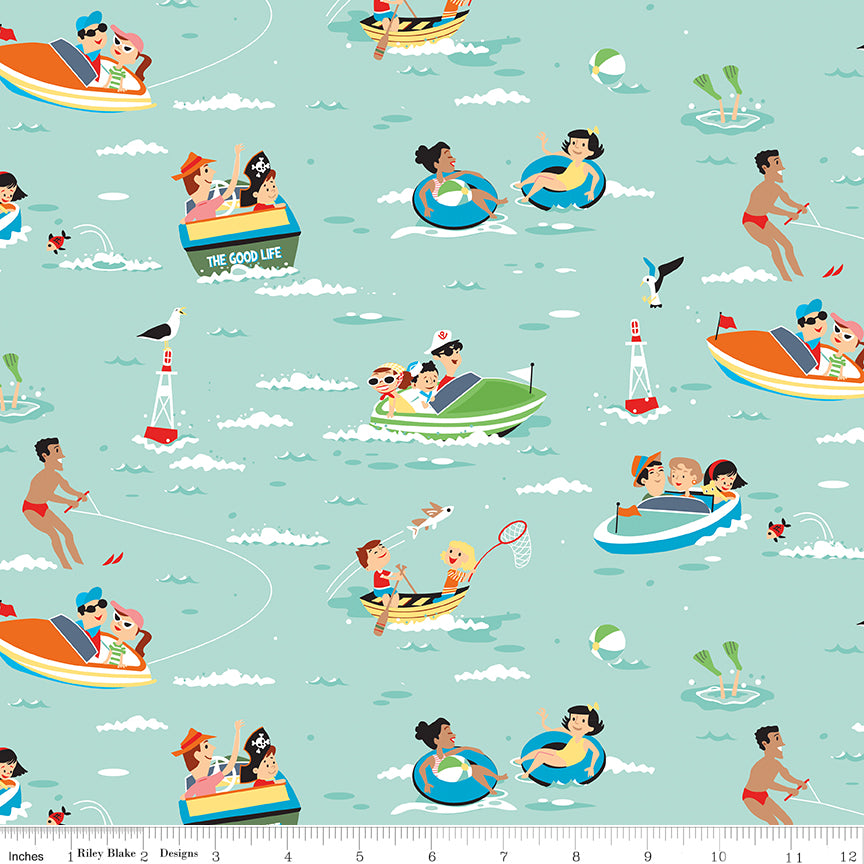 Shawn Wallace Happy Haven The Good Life Aqua Fabric