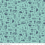 Shawn Wallace Happy Haven Let's Camp Aqua Fabric