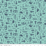 Shawn Wallace Happy Haven Let's Camp Aqua Fabric