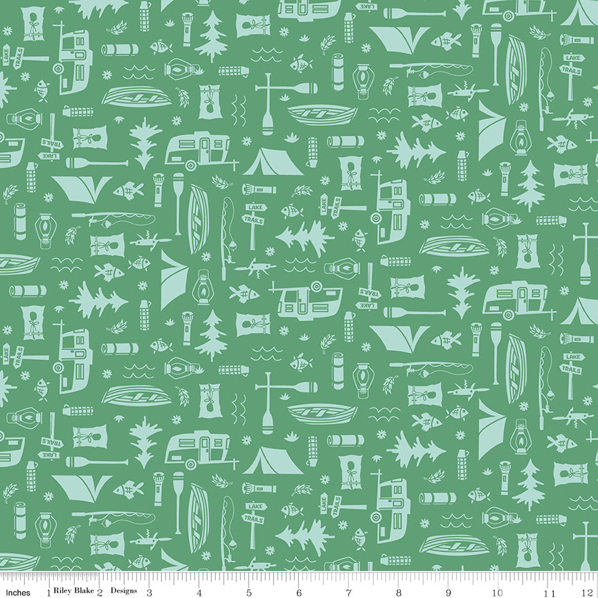 Shawn Wallace Happy Haven Let's Camp Green Fabric