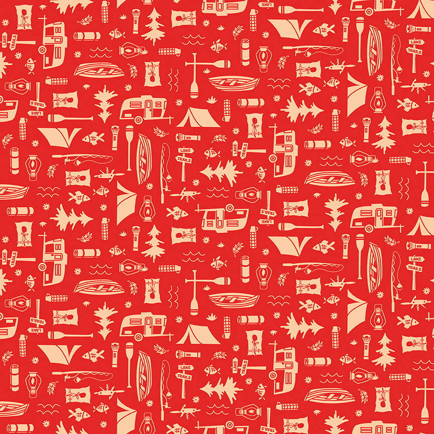 Shawn Wallace Happy Haven Let's Camp Red Fabric