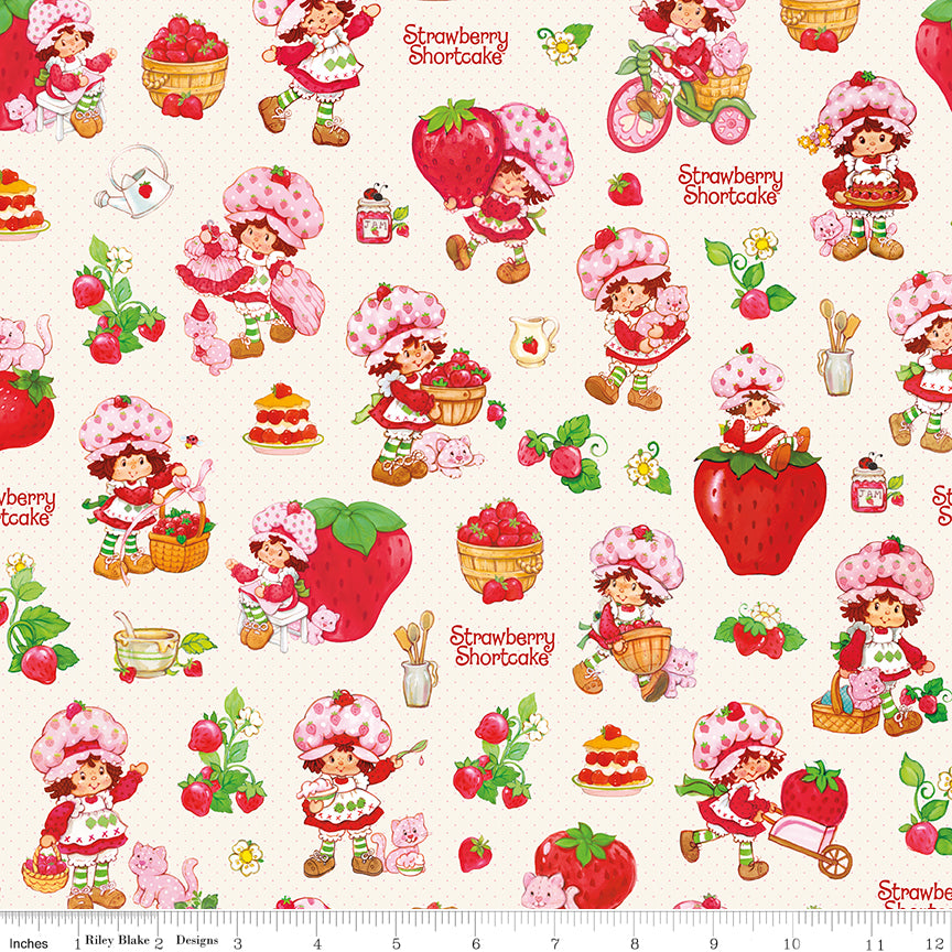 Strawberry Shortcake Main Print in Cream Fabric by Riley Blake