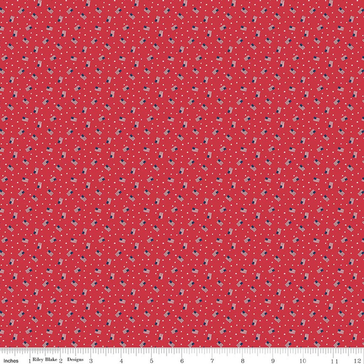 Red fabric with small black and white pattern