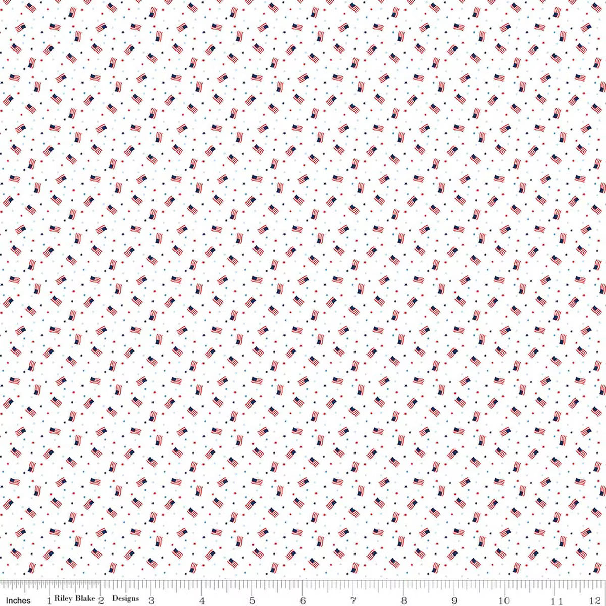Pattern of small American flags on a white background