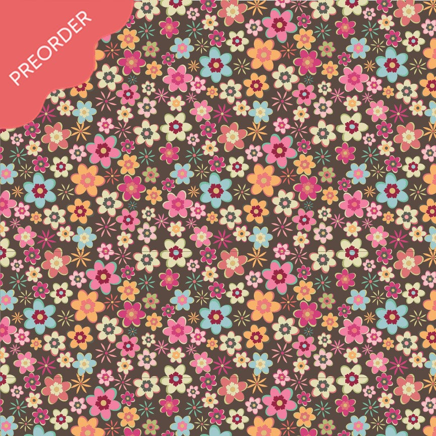 Poppie Cotton Calico Cowgirls Cowgirl Meadow Brown Fabric