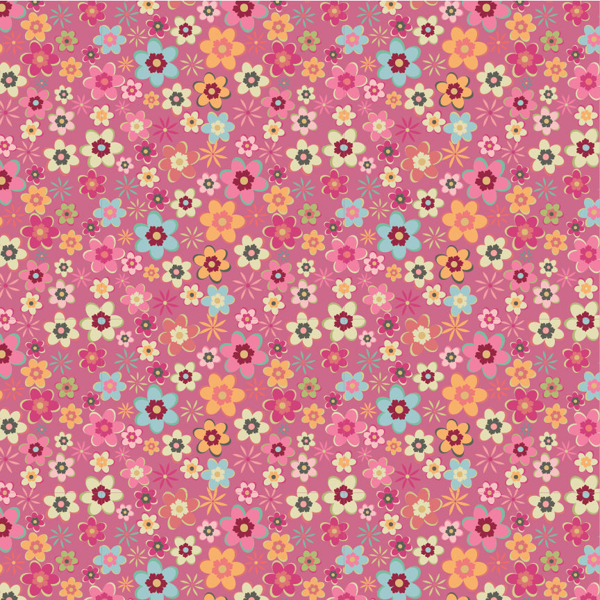 Poppie Cotton Calico Cowgirls Cowgirl Meadow Pink Fabric