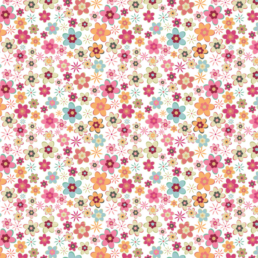 Poppie Cotton Calico Cowgirls Cowgirl Meadow White Fabric