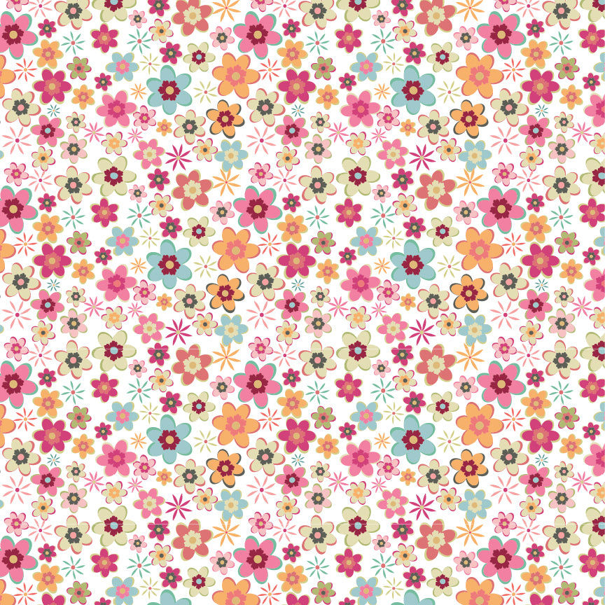 Poppie Cotton Calico Cowgirls Cowgirl Meadow White Fabric