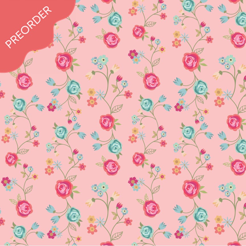 Poppie Cotton Calico Cowgirls Floral & Vines Pink Fabric