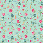 Poppie Cotton Calico Cowgirls Floral & Vines Teal Fabric