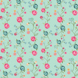 Poppie Cotton Calico Cowgirls Floral & Vines Teal Fabric