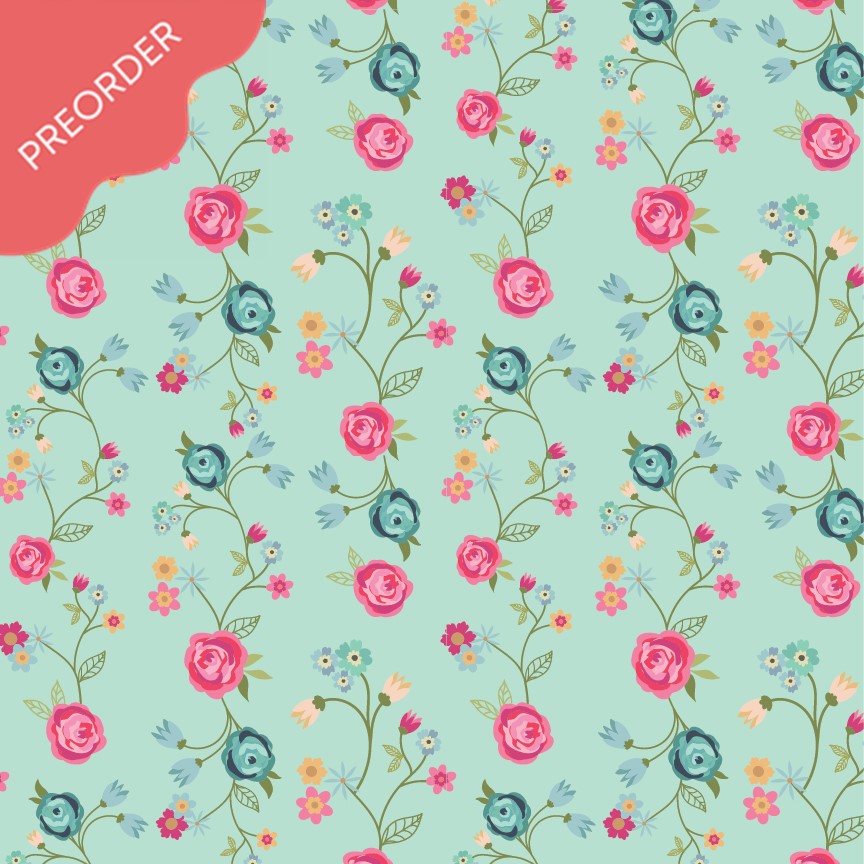 Poppie Cotton Calico Cowgirls Floral & Vines Teal Fabric
