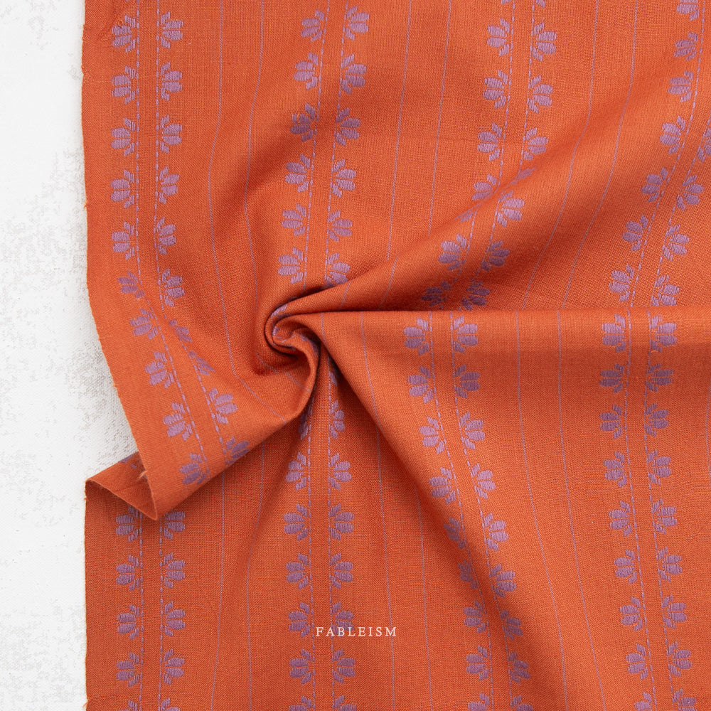 Fine and Dandy Deco Stripe Spice Woven Fabric by Fableism