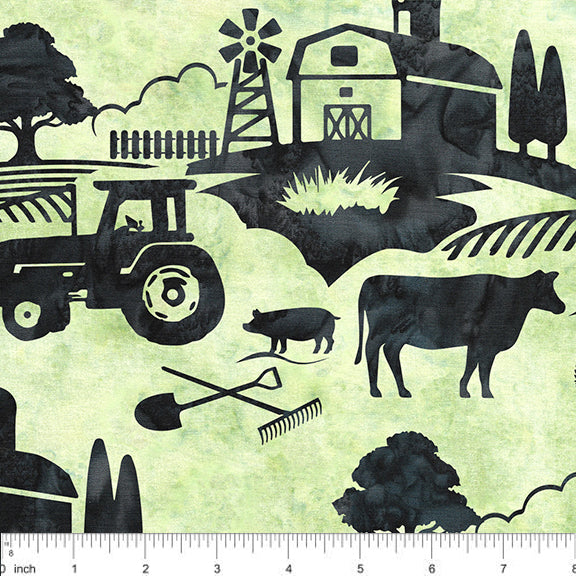 All Iowa Shop Hop Farm Scene Green Honeydew Batik Fabric