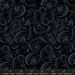 Black swirling pattern fabric with a ruler at the bottom, featuring Ruby Star Society label.