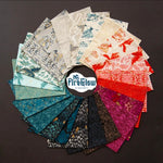 Collection of patterned fabric swatches arranged in a circular display with 'FireGlow' branding.