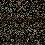 Gold dragon pattern on black fabric by Ruby Star Society