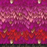 Fabric with pink and red scalloped pattern, Ruby Star Society label at the bottom.