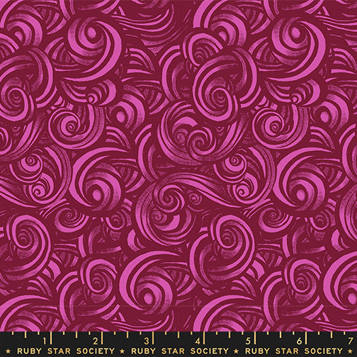 Pink swirling pattern fabric with a ruler at the bottom, featuring Ruby Star Society label.