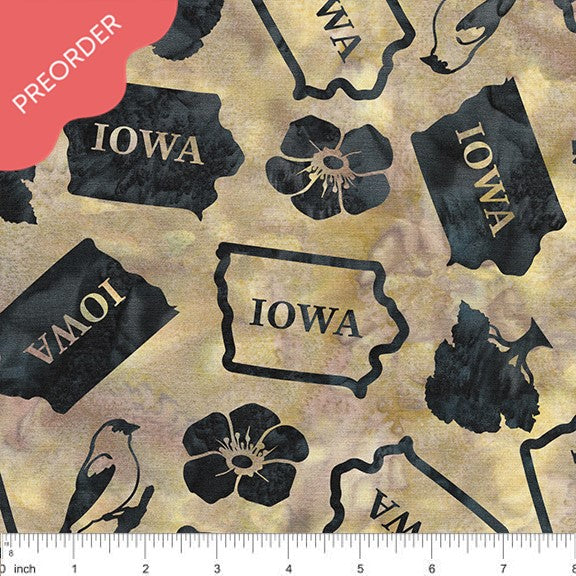 All Iowa Shop Hop Tossed Iowa Brown Mushroom Batik Fabric