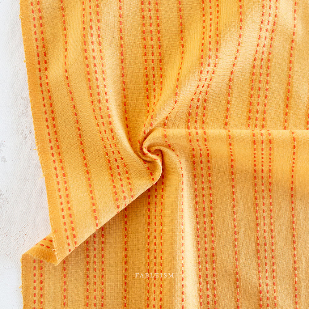 Lucky Loom Stitch Stripe Tumeric Woven Fabric