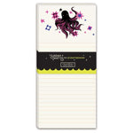 A stack of lined notepads featuring a black octopus with pink patterned tentacles and pink, purple, and blue stars on the top cover, with a black band across the middle reading 'Sarah Watts for CraftedMoon' and a yellow stripe below it.