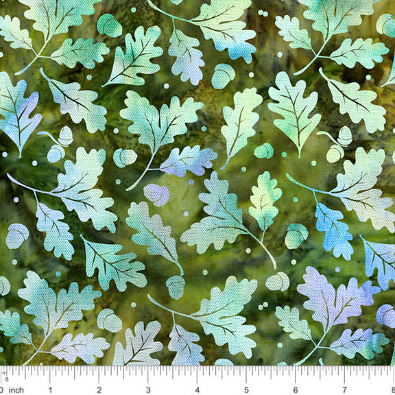All Iowa Shop Hop Oak Leaves Green Batik Fabric