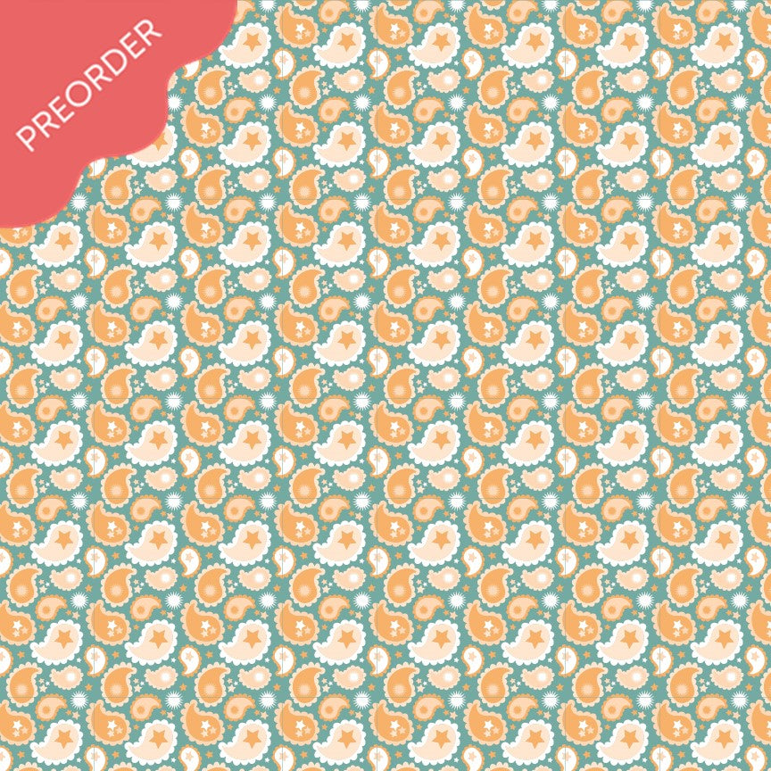 Poppie Cotton Calico Cowgirls Paisley & Poppy Teal Fabric