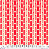 Red geometric pattern on a beige background with a ruler for scale.