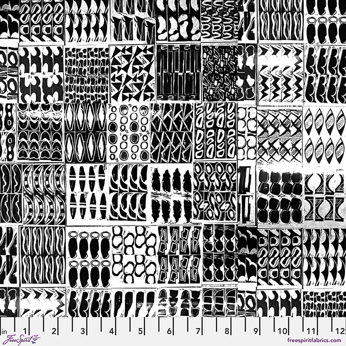 Collection of black and white geometric patterns arranged in a grid.