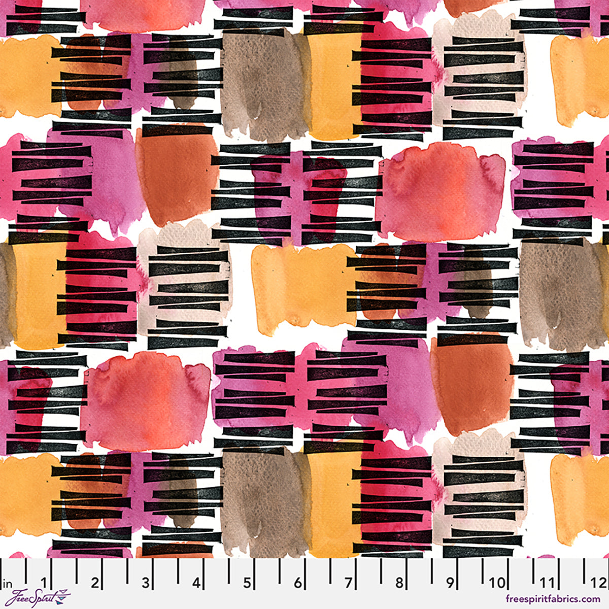 Colorful abstract pattern with black lines on a white background, featuring a ruler for scale.