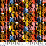 Colorful fabric pattern with a ruler at the bottom for scale