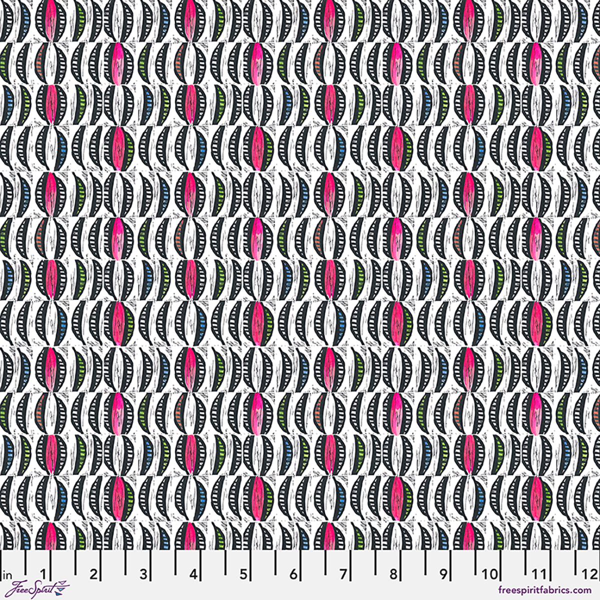 Patterned fabric with geometric design on a white background