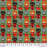 Christmas Pets Christmas Cats Sage Fabric by Mia Charro