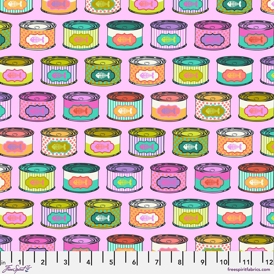 Tula Pink Tabby Road Deja Vu Cat Snacks Electroberry Pink Fabric