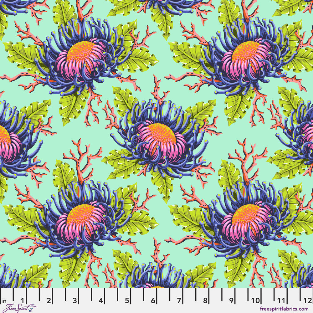 Tula Pink Floral Reef Friends & Anemones Seafoam Fabric