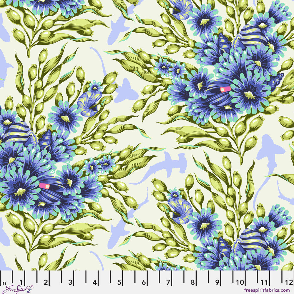 Tula Pink Floral Reef Shadow Sharks Marine Fabric