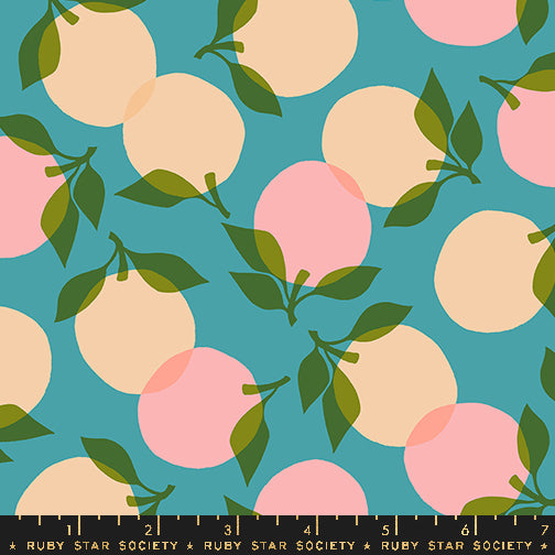 Ruby Star Society Juicy Peaches Dark Turquoise Blue Fabric