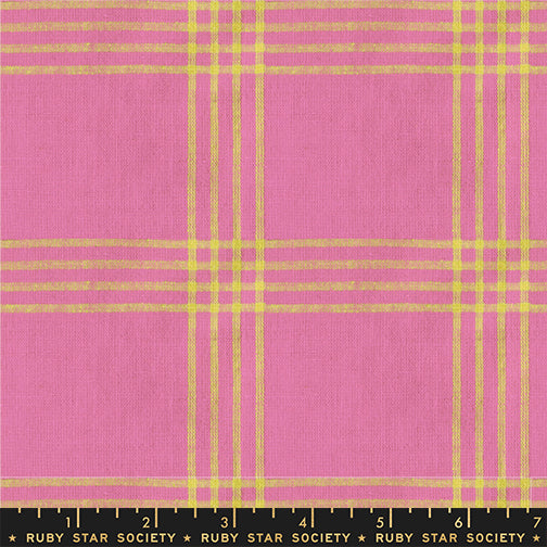 Lofi Loom Tattersome Vivid Pink Woven Fabric by Ruby Star Society
