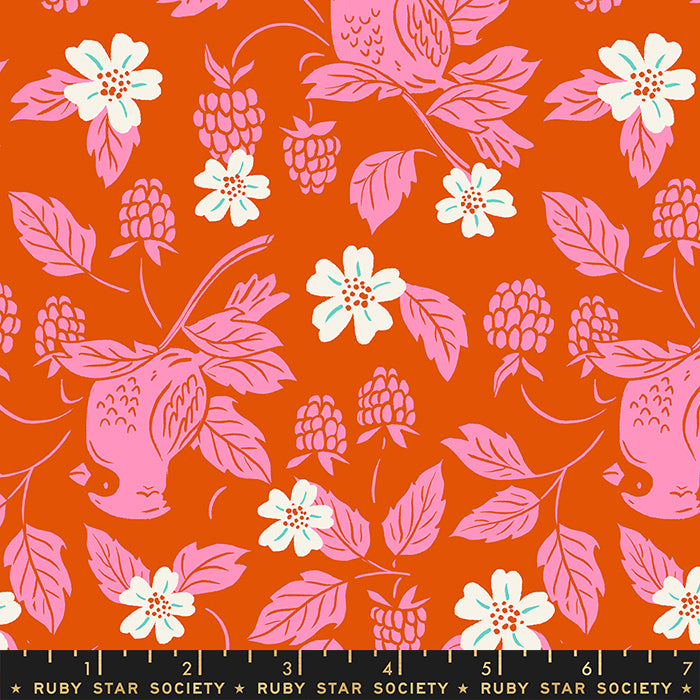 Ruby Star Society Backyard Cardinal Fire Red Floral Fabric